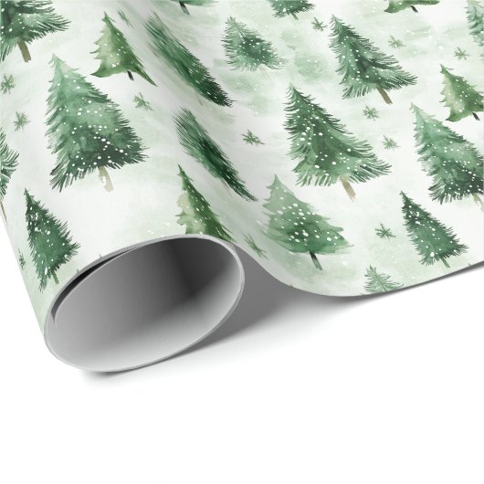 Grüne Weihnachtsbäume auf hellgrün Geschenkpapier (Rolleneckpunkt)