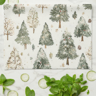 Grüne Weihnachtsbäume Creme Geschirrtuch