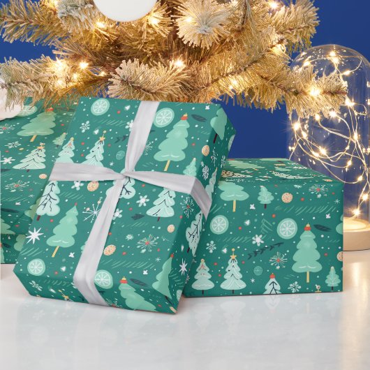 Grüne Weihnachtsbäume Geschenkpapier (Feiertage)