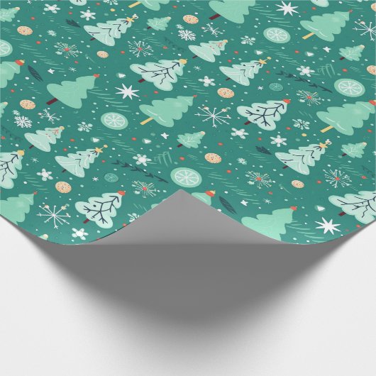 Grüne Weihnachtsbäume Geschenkpapier (Ecke)