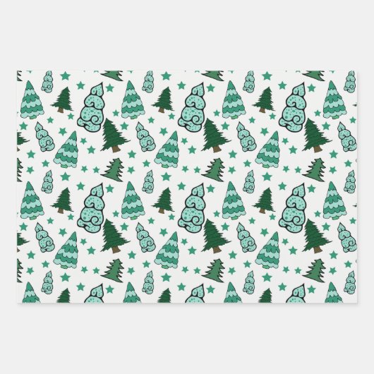 Grüne Weihnachtsbaume Geschenkpapier Set (Vorderseite 2)