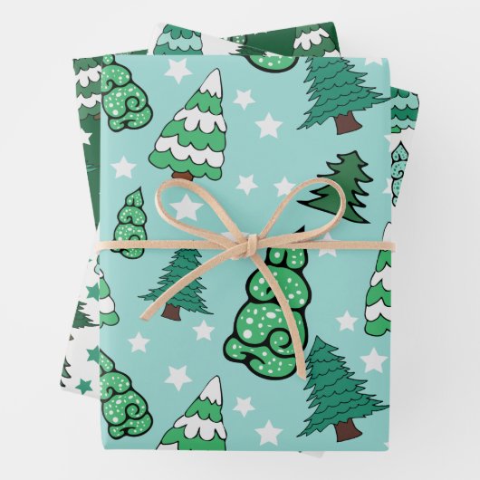 Grüne Weihnachtsbaume Geschenkpapier Set (Beispiel)