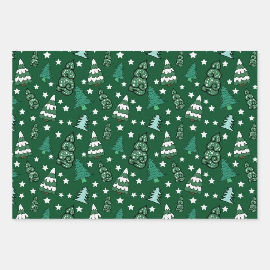 Grüne Weihnachtsbaume Geschenkpapier Set (Vorderseite 3)