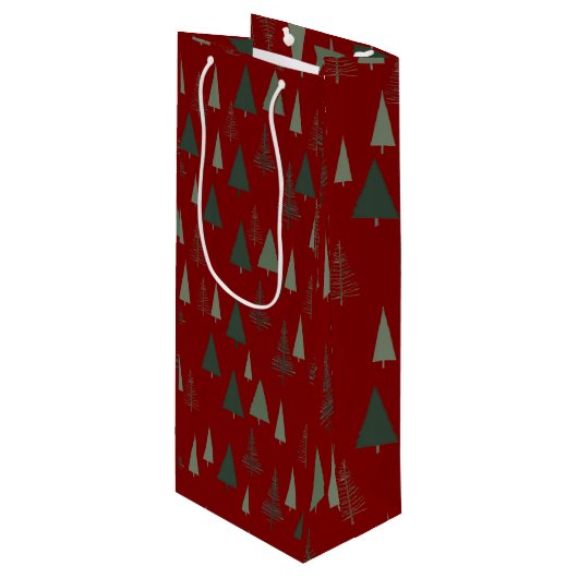 Grüne Weihnachtsbäume Geschenktüte Für Weinflaschen (Vorderseite Schrägansicht)