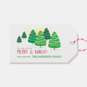Grüne Weihnachtsbäume, Merry & Bright, personalisi Geschenkanhänger (Vorderseite (Horizontal))