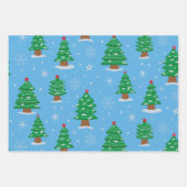 Grüne Weihnachtsbäume mit fallendem Schnee auf bla Geschenkpapier Set (Vorderseite 2)
