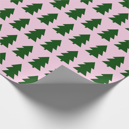 Grüne Weihnachtsbäume Paste Pink Wrapping Paper Geschenkpapier (Ecke)