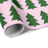 Grüne Weihnachtsbäume Paste Pink Wrapping Paper Geschenkpapier (Rolleneckpunkt)