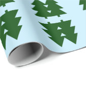 Grüne Weihnachtsbäume Pastellblau Wrapping Paper Geschenkpapier (Rolleneckpunkt)