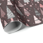 Grüne Weihnachtsbäume Schneeflocken Braun Weihnach Geschenkpapier (Rolleneckpunkt)