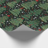 Grüne Weihnachtsbäume Schneeflocken Schwarze Weihn Geschenkpapier (Ecke)