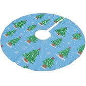 Grüne Weihnachtsbäume und fallender Schnee auf bla Polyester Weihnachtsbaumdecke (Schrägansicht)