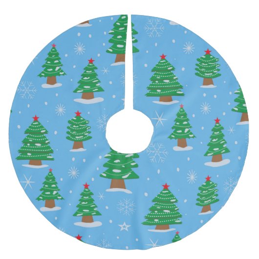 Grüne Weihnachtsbäume und fallender Schnee auf bla Polyester Weihnachtsbaumdecke (Vorderseite)