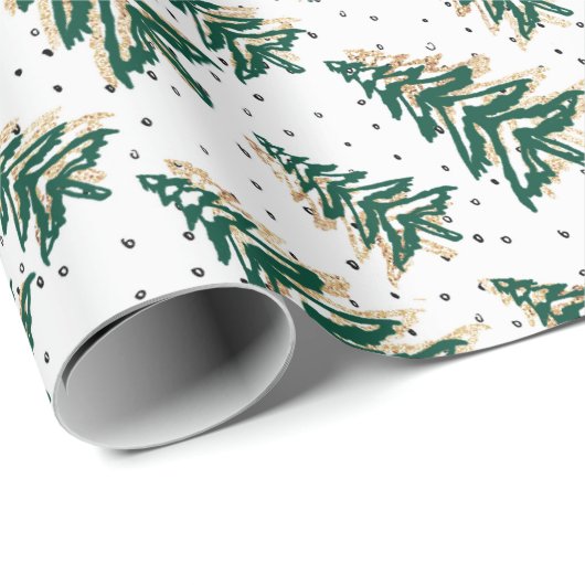 Grüne Weihnachtsbaume und Gold-Imitat-Glitzer-Must Geschenkpapier (Rolleneckpunkt)
