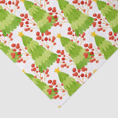 Grüne Weihnachtsbäume und rote Berries Seidenpapier (Ausschnitt)