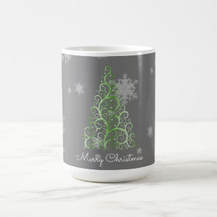 Grüne Weihnachtsbaume und Schneeflocken Tasse