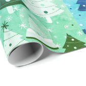 Grüne Weihnachtsbäume und Schneekugel Geschenkpapier (Rolleneckpunkt)