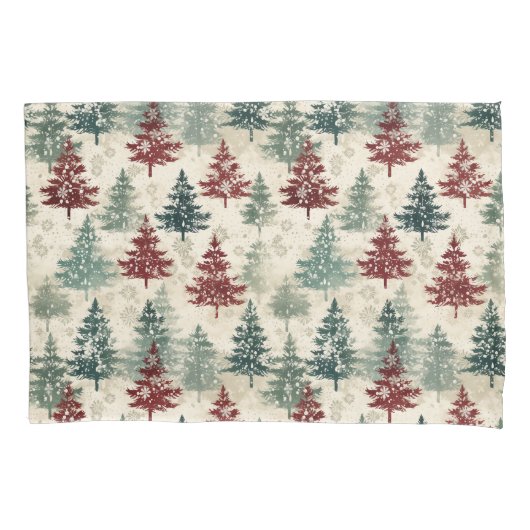 Grüne Weihnachtsbäume Wasserfarbe Grunge Maroon Kissenbezug (Vorderseite-Links)
