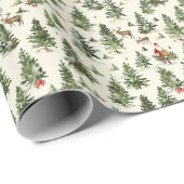 Grüne Weihnachtsbäume, Weihnachtsmann und Rentier Geschenkpapier (Rolleneckpunkt)