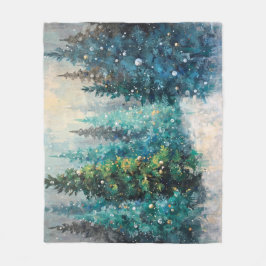 Grüne Weihnachtsbäume Winterwald Fleecedecke