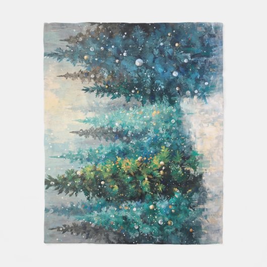 Grüne Weihnachtsbäume Winterwald Fleecedecke (Vorderseite)
