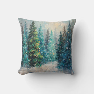 Grüne Weihnachtsbäume Winterwald Kissen
