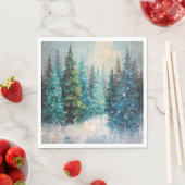 Grüne Weihnachtsbäume Winterwald Serviette (Beispiel)
