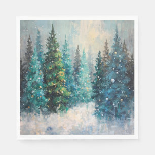 Grüne Weihnachtsbäume Winterwald Serviette