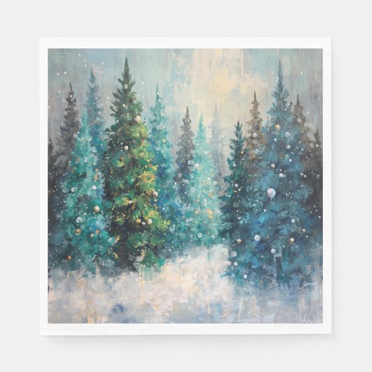 Grüne Weihnachtsbäume Winterwald Serviette (Vorderseite)