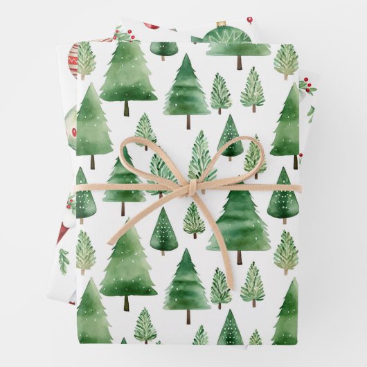 Grüne Weihnachtsbaumen Geschenkpapier Set (Beispiel)