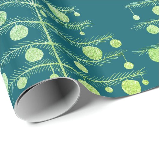 Grüne Weihnachtsbaumen Laden Ornamente Aquamarin B Geschenkpapier (Rolleneckpunkt)