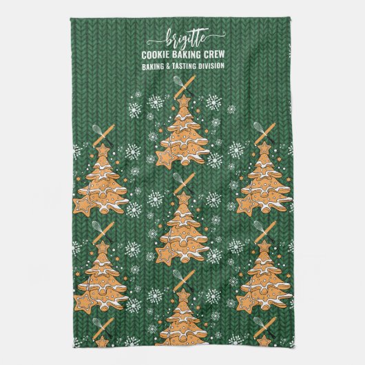 Grüne Weihnachtsbaumkost Backen Crew Schneeflocken Geschirrtuch (Vertikal)
