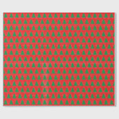 Grüne Weihnachtsbaummuster auf rotem Hintergrund Geschenkpapier (Flach)