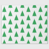 Grüne Weihnachtsbaummuster auf Weiß Geschenkpapier (Flach)
