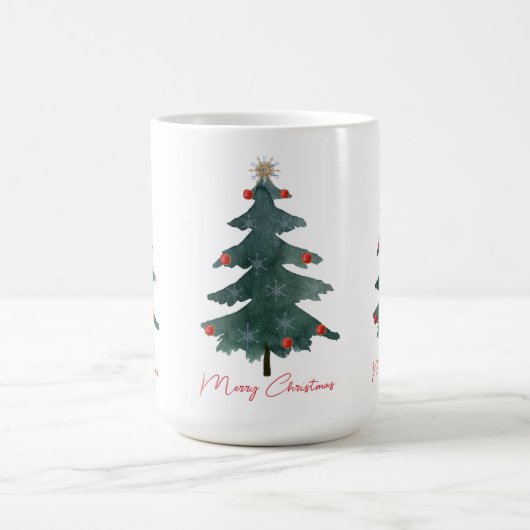 Grüne Weihnachtsbaumschmuck Frohe Weihnachten Kaffeetasse (Mittel)