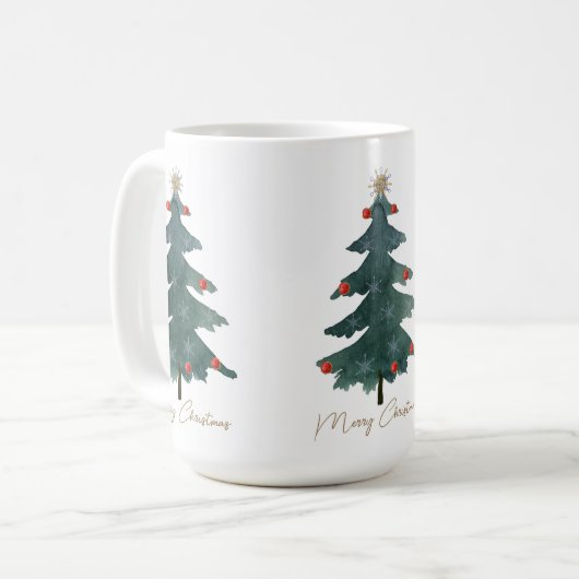 Grüne Weihnachtsbaumschmuck Frohe Weihnachten Kaffeetasse (Vorderseite Links)