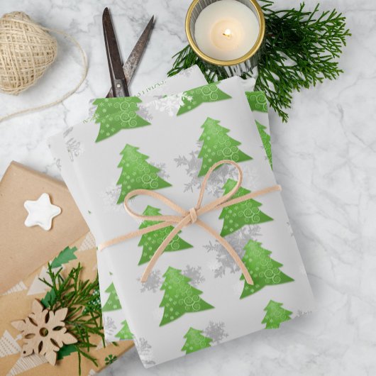 Grüne Weihnachtsbaumwrapping Paper Sheets Geschenkpapier Set