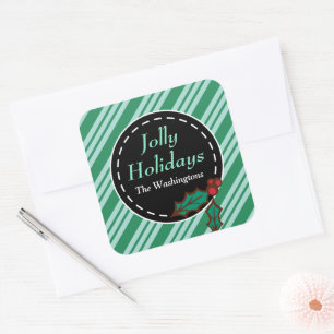 Grüne Weihnachtsbonbon-Geschenkanhänger-Aufkleber Quadratischer Aufkleber