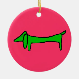 Grüne WeihnachtsDackel Keramik Ornament