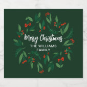 Grüne Weihnachtsfeier Custom Holly Berry Schaumweinetikett (Einzelnes Label)