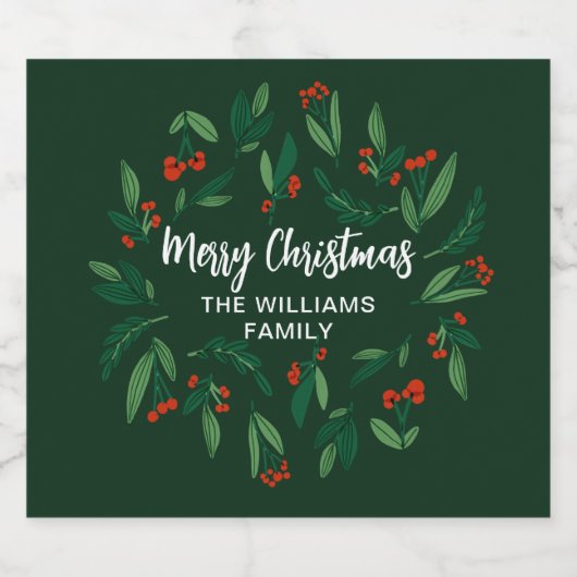 Grüne Weihnachtsfeier Custom Holly Berry Schaumweinetikett (Einzelnes Label)