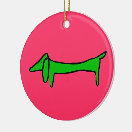 Grüne Weihnachtsfeier-Dackel Keramik Ornament (Links)