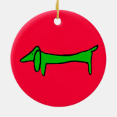 Grüne Weihnachtsfeier-Dackel Keramik Ornament (Hinten)