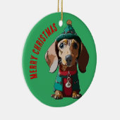 Grüne Weihnachtsfeier-Dackel Keramik Ornament (Rechts)