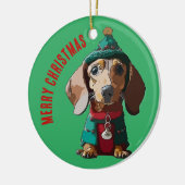 Grüne Weihnachtsfeier-Dackel Keramik Ornament (Links)
