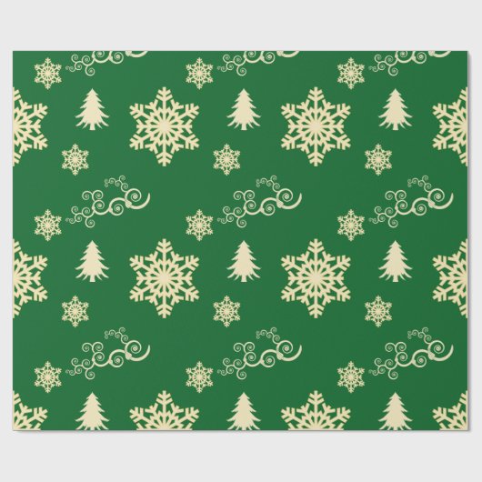 Grüne Weihnachtsfeier mit Schneeflocken Geschenkpapier (Flach)