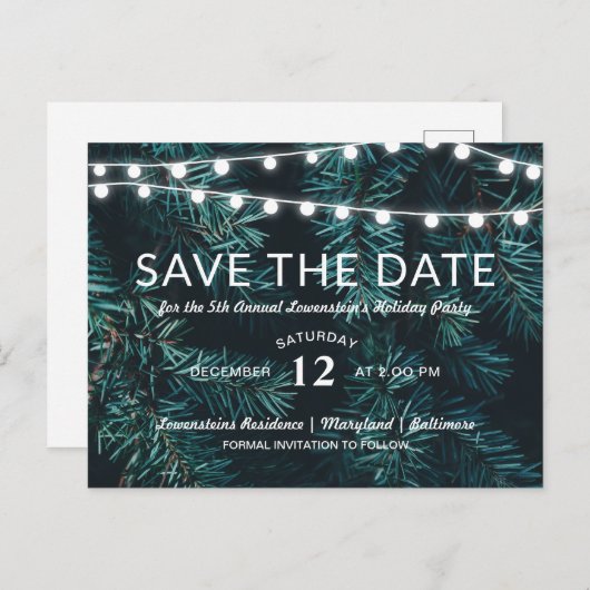 Grüne Weihnachtsfeier | Save The Date Ankündigungspostkarte (Vorne/Hinten)