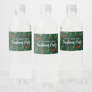 Grüne Weihnachtsfeier Stechpalmen-Beeren Personali Wasserflaschenetikett
