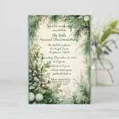 Grüne Weihnachtsfeiertage Blume Jährliches Party Einladung (Stehend Vorderseite)