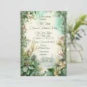 Grüne Weihnachtsfeiertage Blume Jährliches Party Einladung (Stehend Vorderseite)